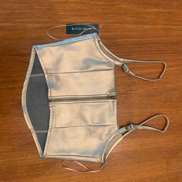 Kirious Los Angeles Antique Silver Butter Faux Leather Corset Bustier Top, Med - Picture 4 of 6